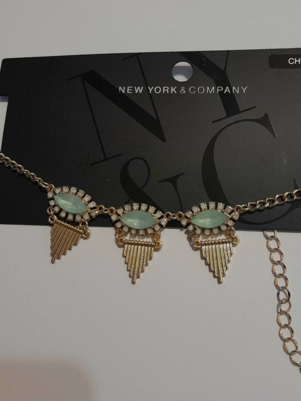 New York & Company Gold-Tone Aqua Stone Fringe Choker Necklace